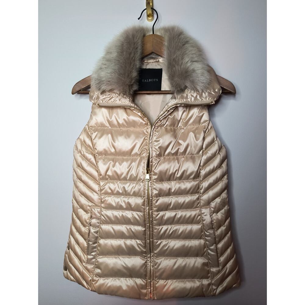 Talbot's Faux fur collar down puffer vest, metallic size S